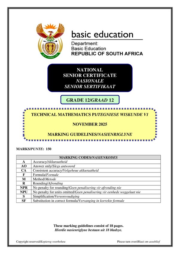 Technical Mathematics Memo 1 (Afrikaans And English)