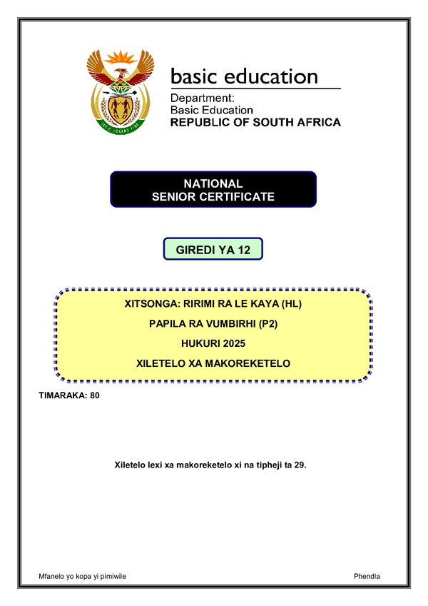 Xitsonga Hl P2 Memo