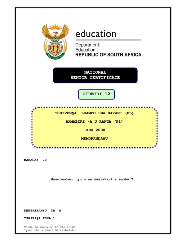 Tshivenda Hl P1 Memo
