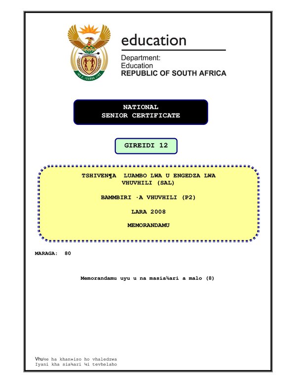 Tshivenda Sal P2 Memo