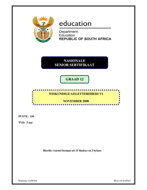 Mathematical Literacy P1 Afrikaans
