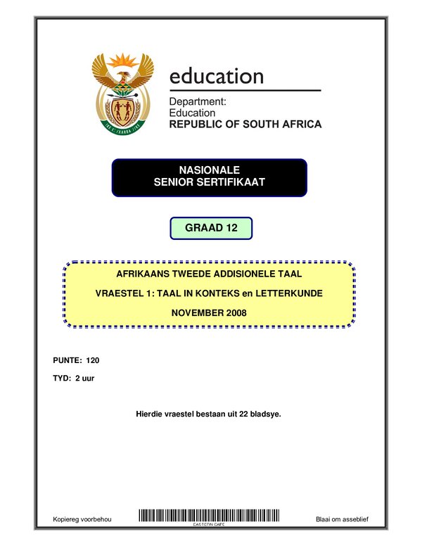 Grade 12 Afrikaans past paper 2004 – Afrikaans SAL P1 (Eastern Cape)