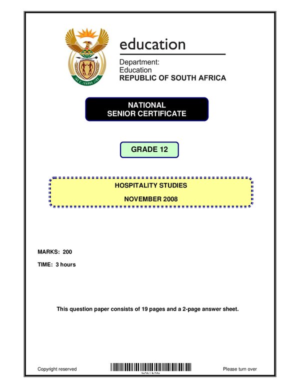 Hospitality Studies P1 English