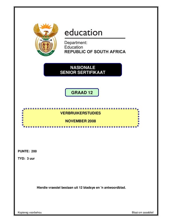 Consumer Studies P1 Afrikaans