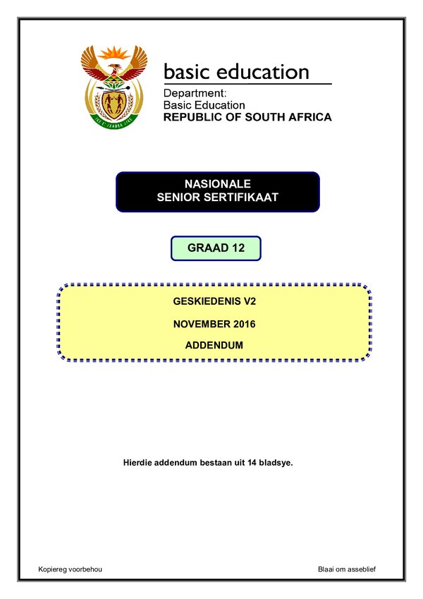 History Paper 2 Addendum (Afrikaans)