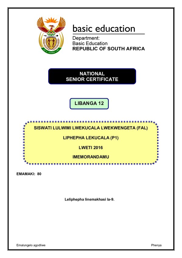 Siswati Fal P1 Memo