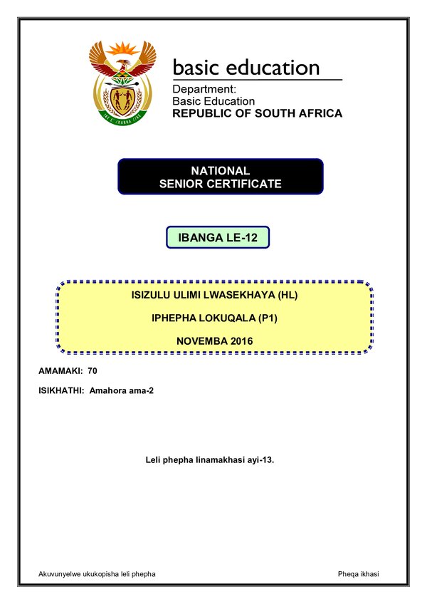 Isizulu Hl P1