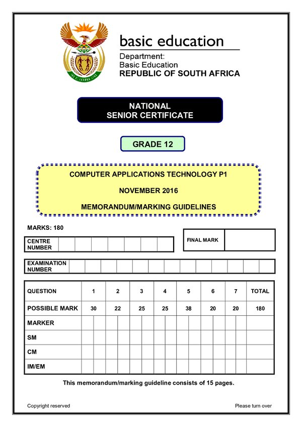 Computer Application Technology Memo 1 (English)
