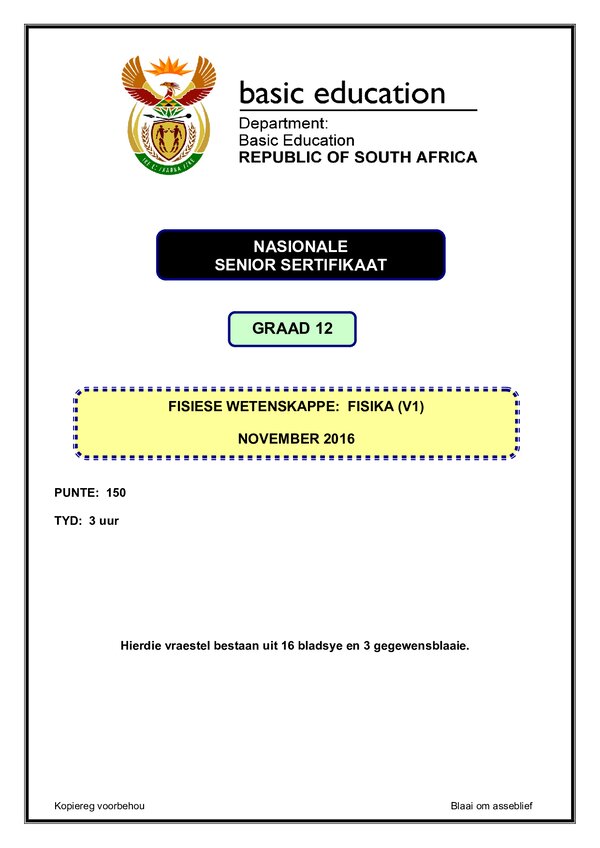 Physical Sciences Paper 1 (Afrikaans)