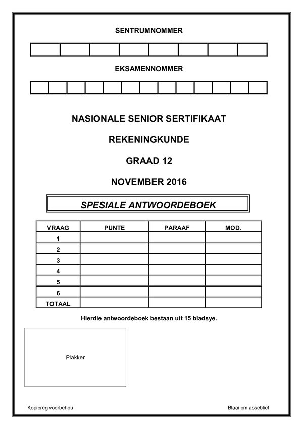 Accounting Paper 1 Answer Book (Afrikaans)