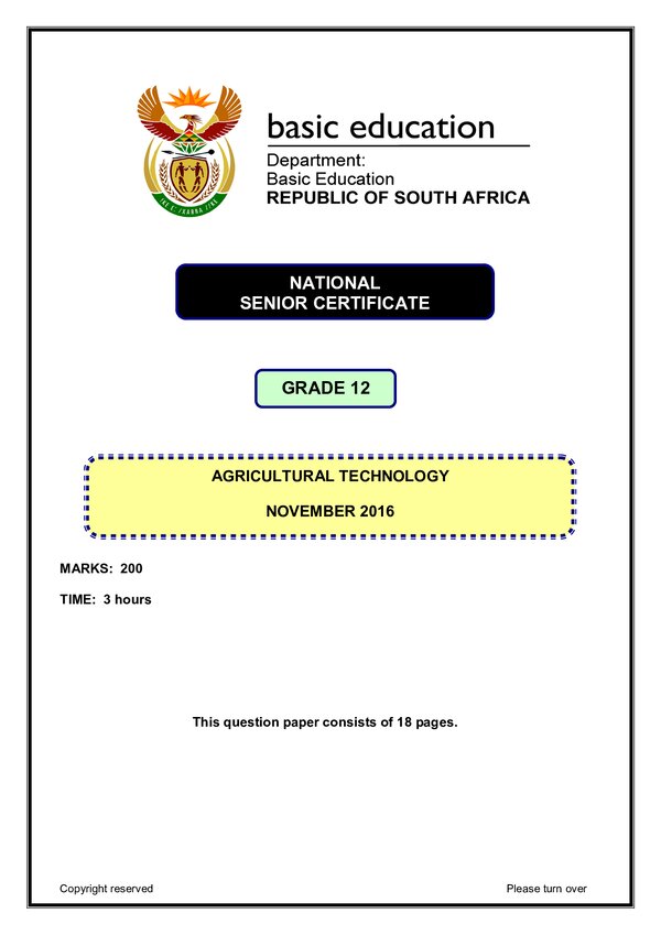 Grade 12 English past paper 2016 – Agricultural Technology Paper 1 (english)