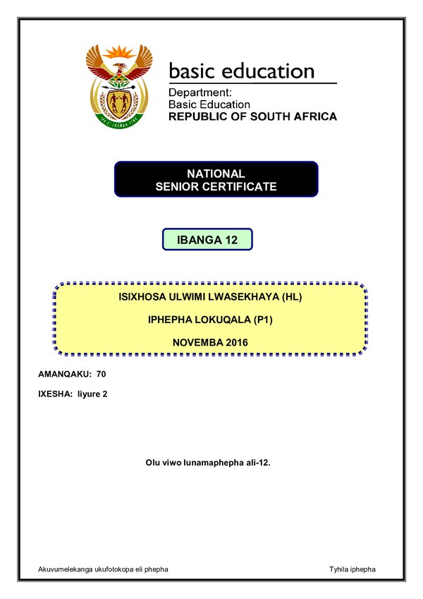 Isixhosa Hl P1