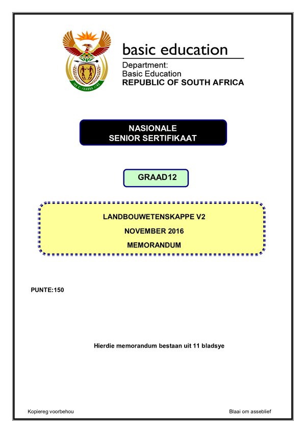 Agricultural Sciences Memo 2 (Afrikaans)