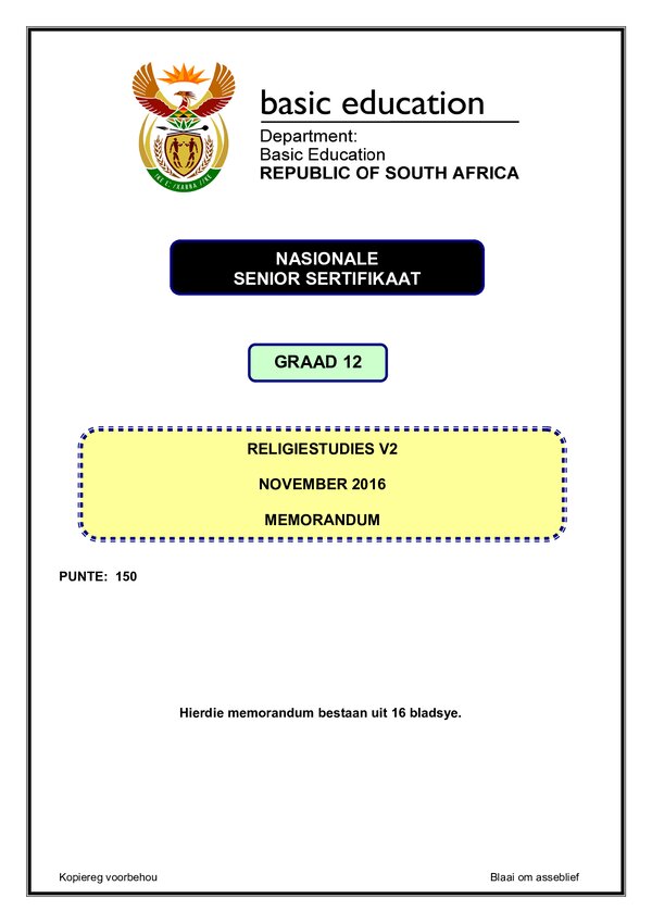 Religion Studies Memo 2 (Afrikaans)