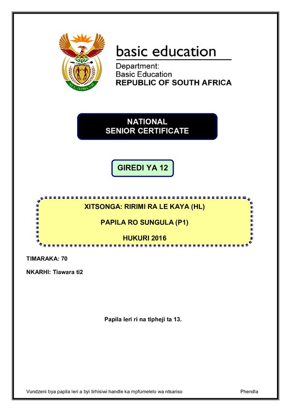 Xitsonga Hl P1