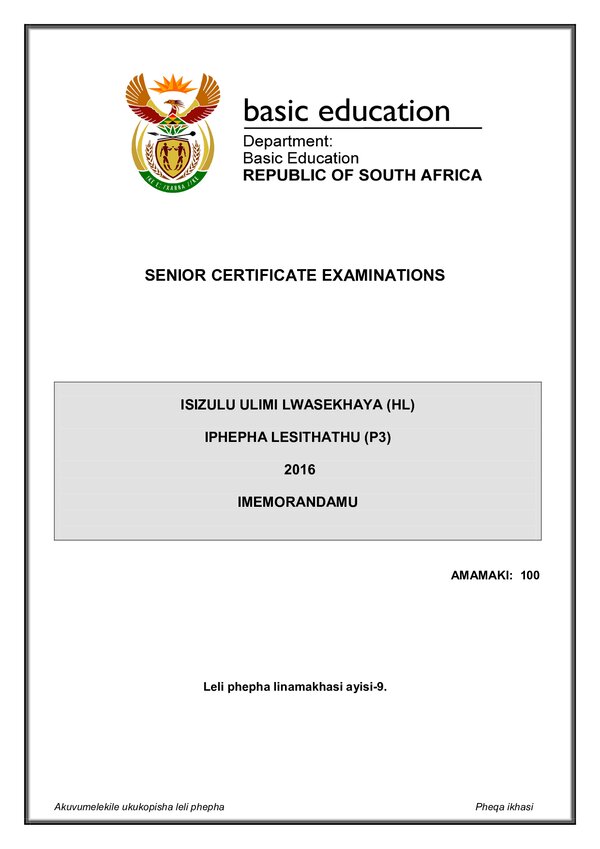 Isizulu Hl P3 Memo