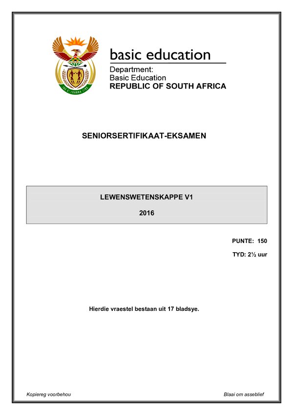 Life Sciences Paper 1 (Afrikaans)