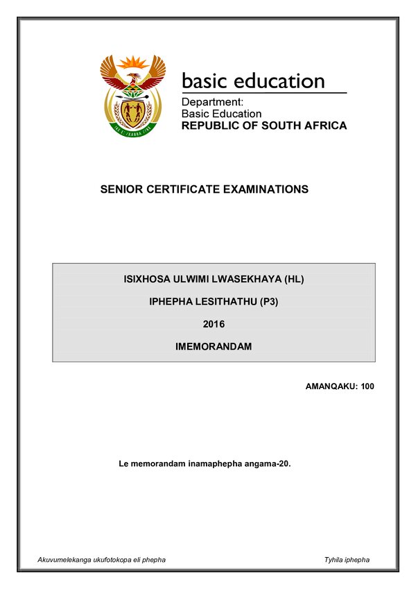Isixhosa Hl P3 Memo