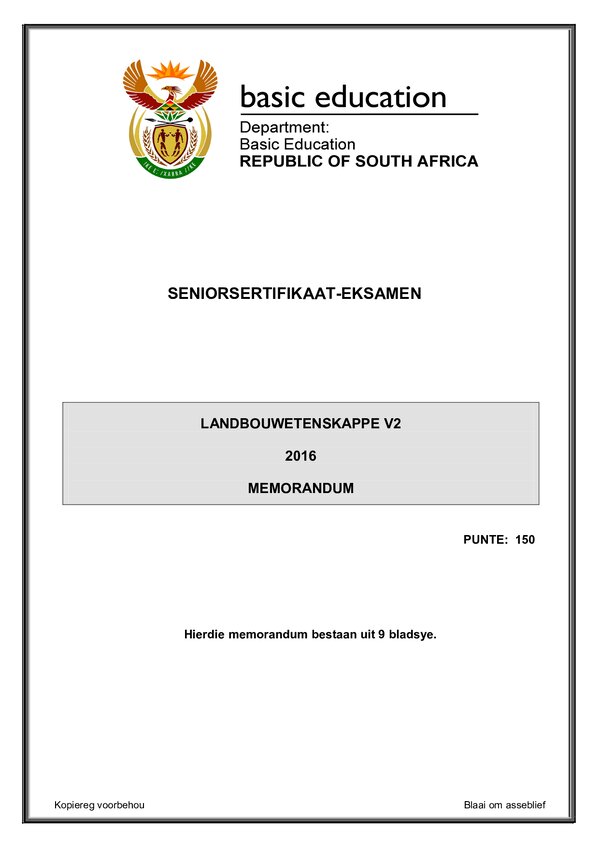 Agricultural Sciences Memo 2 (Afrikaans)