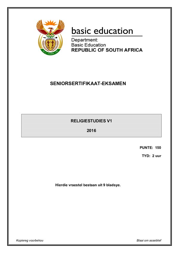 Religion Studies Paper 1 (Afrikaans)