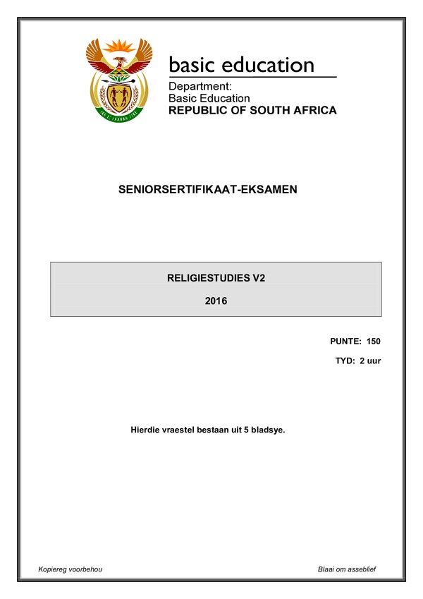Religion Studies Paper 2 (Afrikaans)