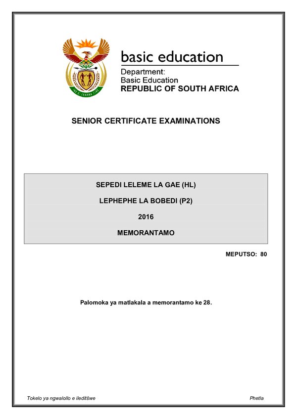 Sepedi Hl P2 Memo