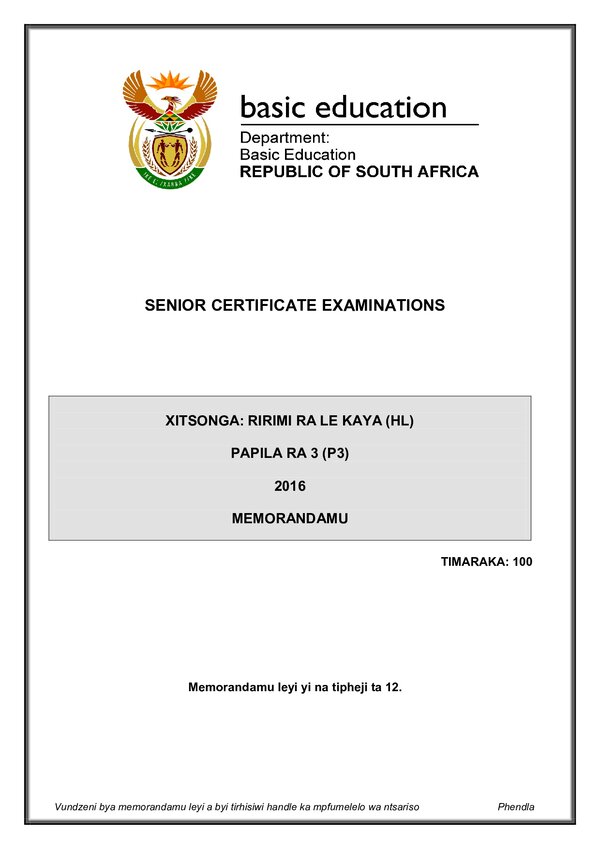 Xitsonga Hl P3 Memo