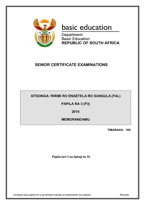 Xitsonga Fal P3 Memo