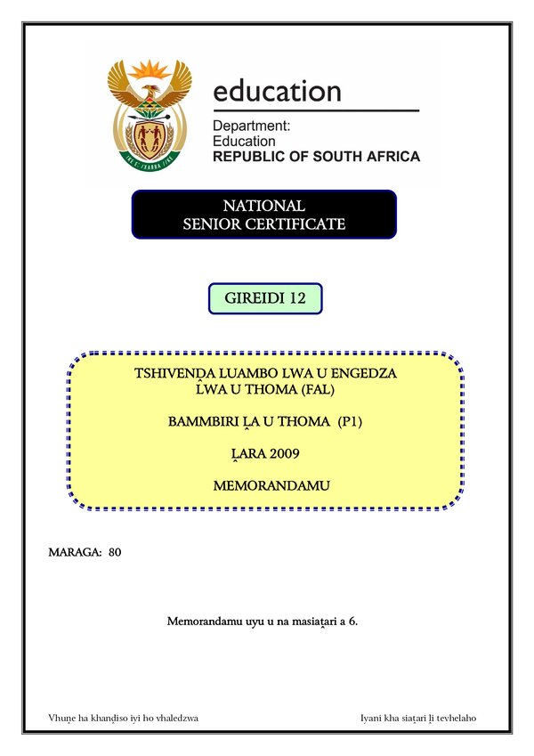 Tshivenda Fal P1 Memo
