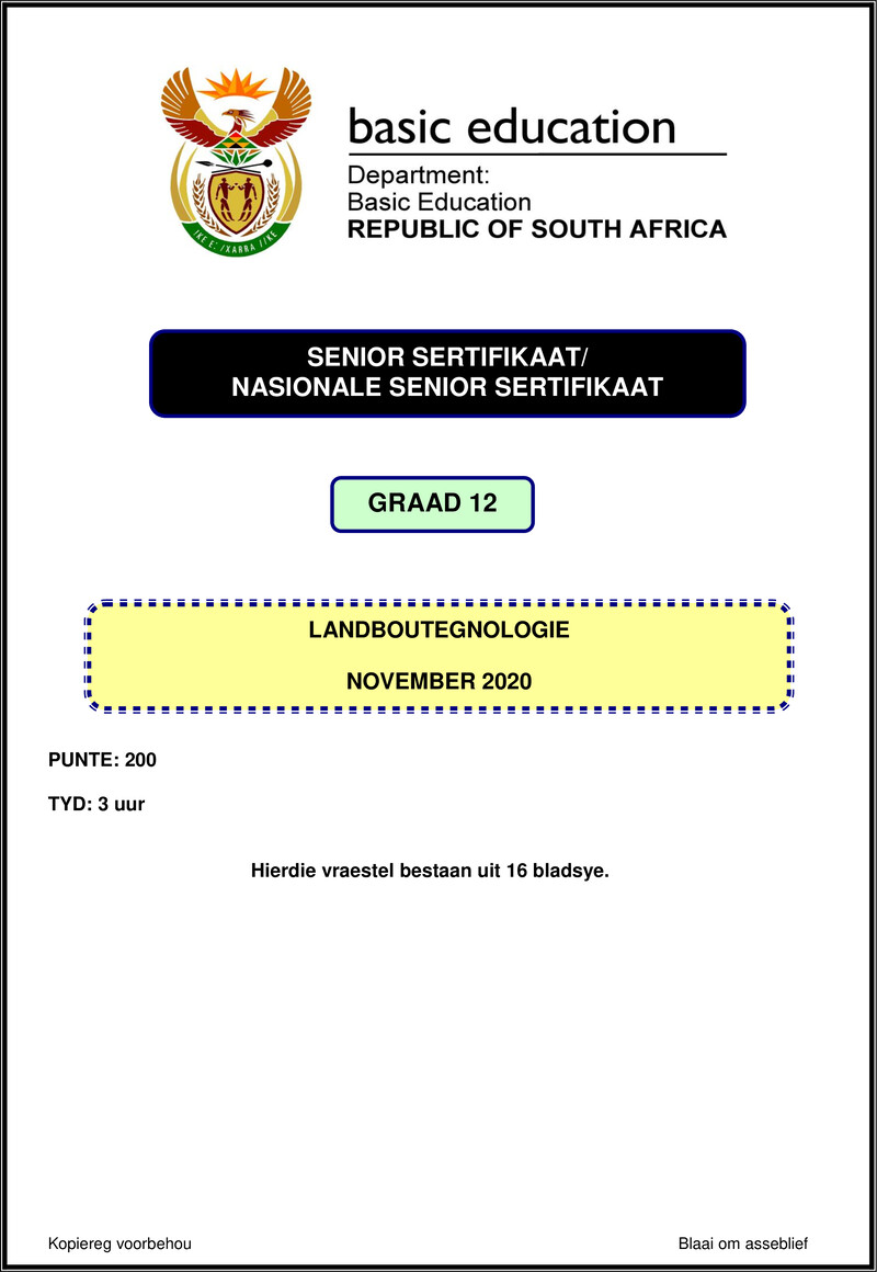 Grade 12 Landboutegnologie past paper 2020 – agricultural technology nov 2020 afr gr12
