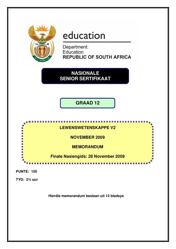 Life Sciences Memo 2 (Afrikaans)