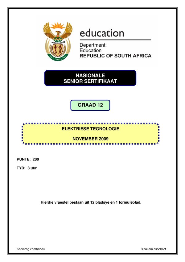 Electrical Technology Paper 1 (Afrikaans)