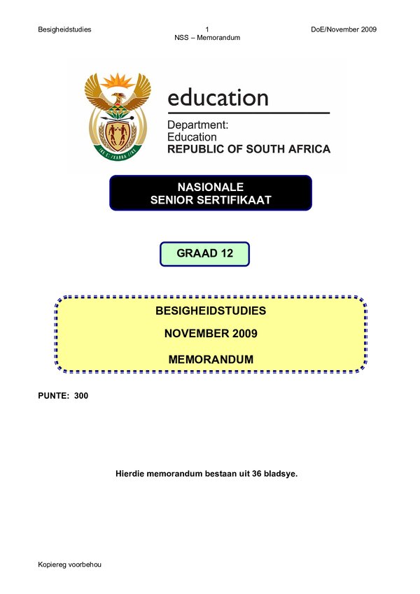 Business Studies Memo 1 (Afrikaans)