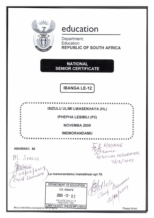 Grade 12 isiZulu past paper 1994 – IsiZulu HL P2 memo