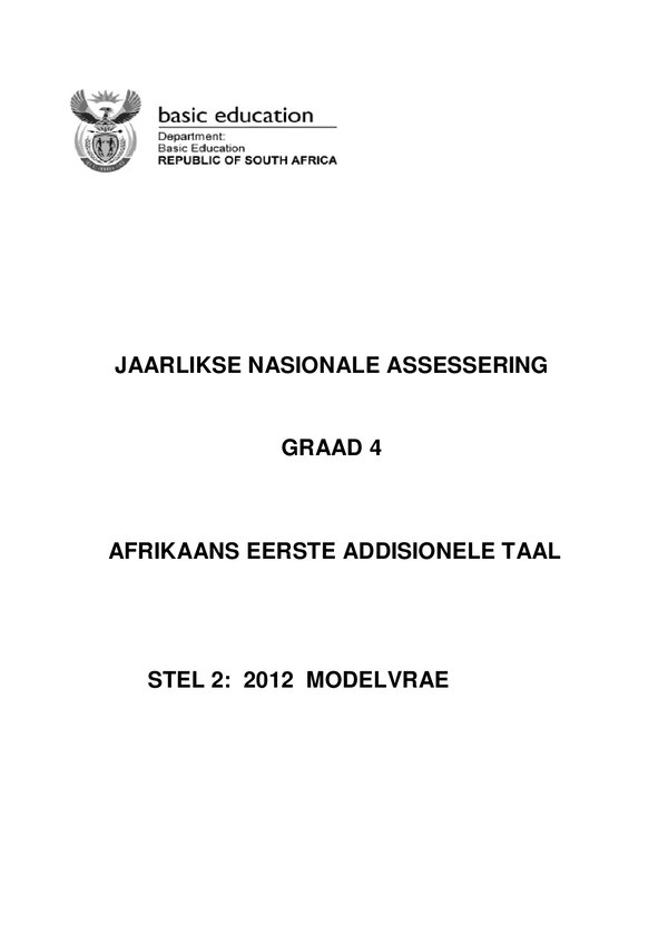 Grade 9 Afrikaans past paper 2012 – Computer Application Technology MEMO 1 Optional speed (Afrikaans)