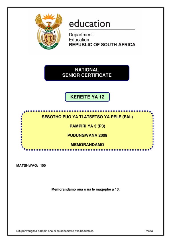 Sesotho Fal P3 Memo