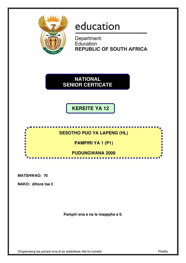 Sesotho Hl P1