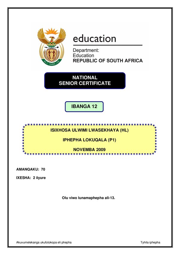 Isixhosa Hl P1