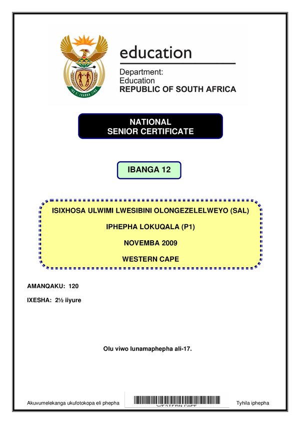 Isixhosa Sal P1 (Western Cape)