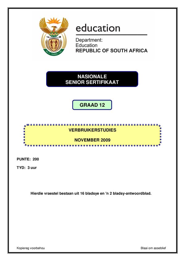 Consumer Studies Paper 1 (Afrikaans)