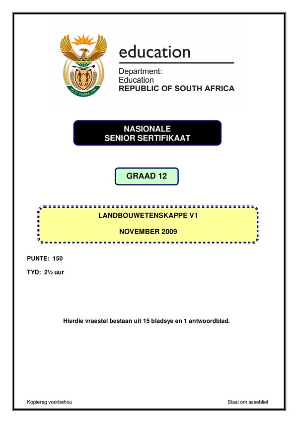Agricultural Sciences Paper 1 (Afrikaans)