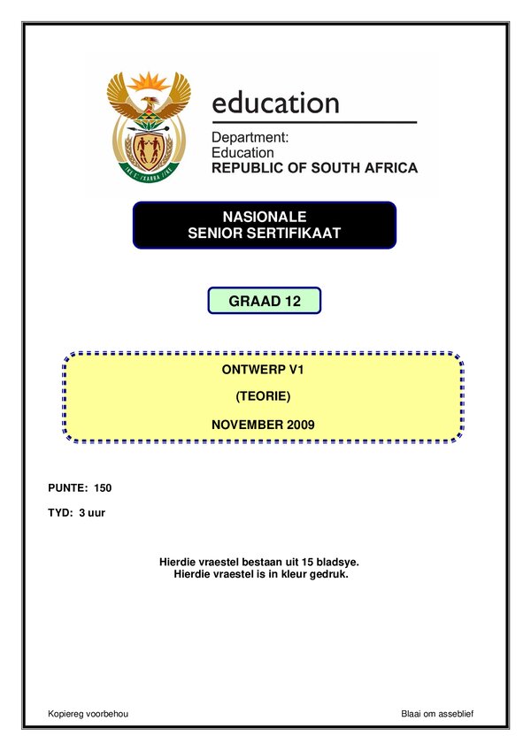 Grade 12 Afrikaans past paper 1990 – Design Memo 1 (Afrikaans)