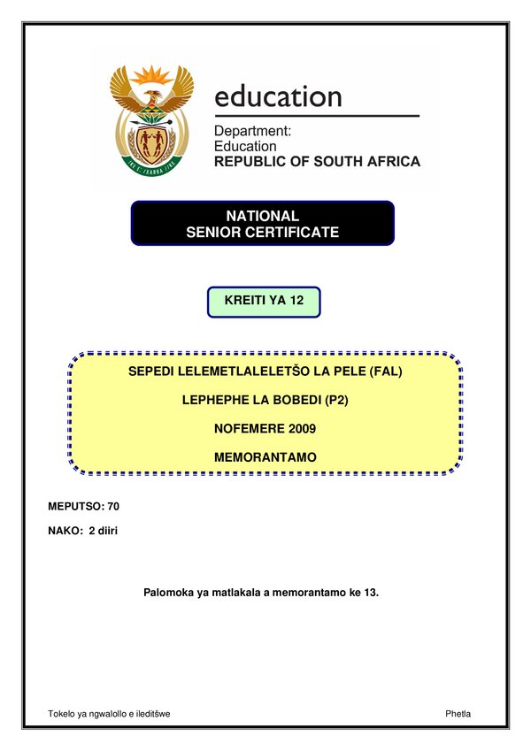 Sepedi Fal P2 Memo