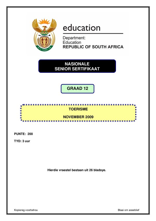 Tourism Paper 1 (Afrikaans)