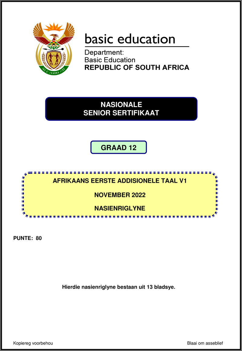 Afrikaans Fal P1 Nov 2022 Mg Gr12
