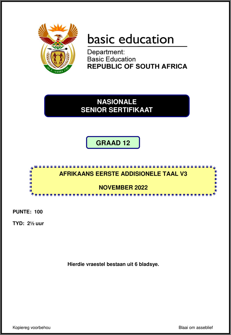 Afrikaans Fal P3 Nov 2022 Gr12