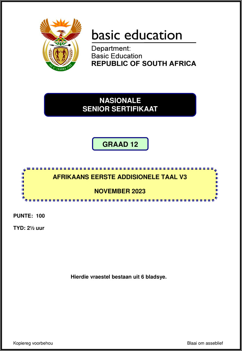 Afrikaans Fal P3 Nov 2023 Gr12