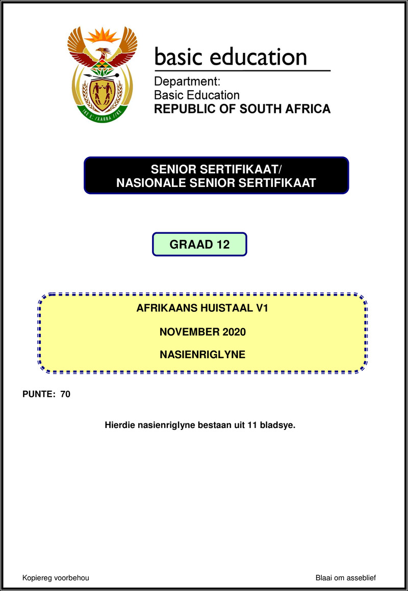 Afrikaans Hl P1 Nov 2020 Memo Gr12