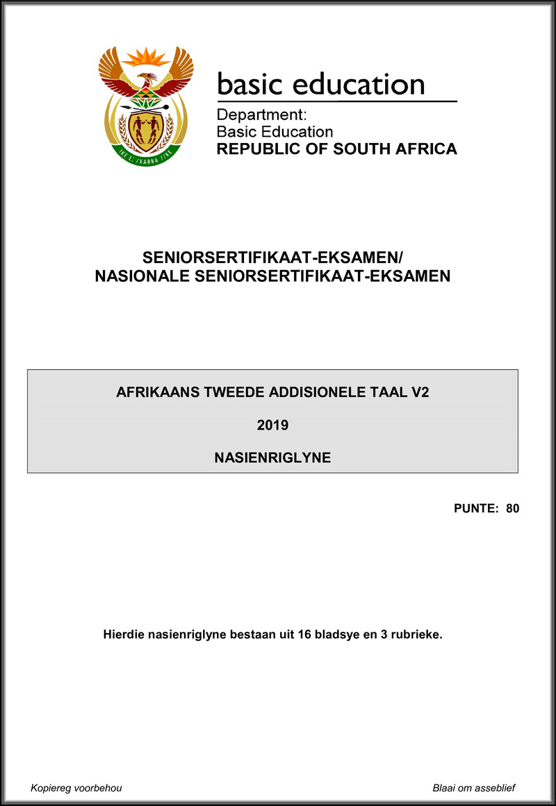 Grade 12 Afrikaans past paper 2019 – afrikaans sal p2 may june 2019 memo gr12