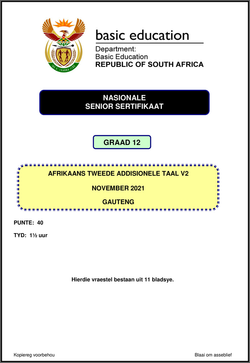 Afrikaans Sal P2 Nov 2021 Gauteng Gr12